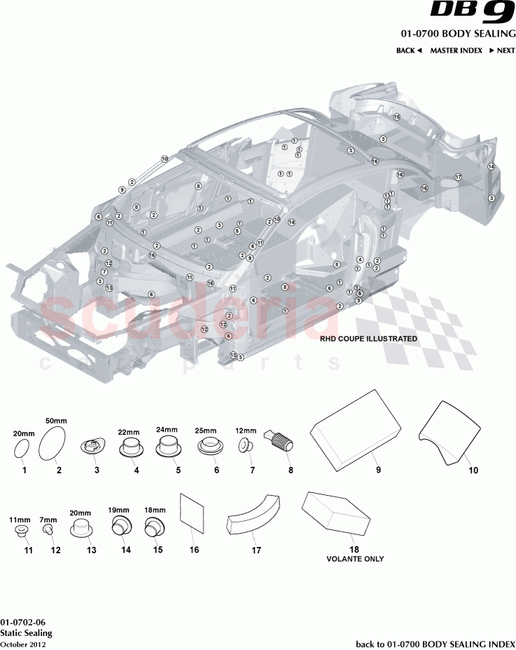 Static Sealing of Aston Martin Aston Martin DB9 (2013-2016)