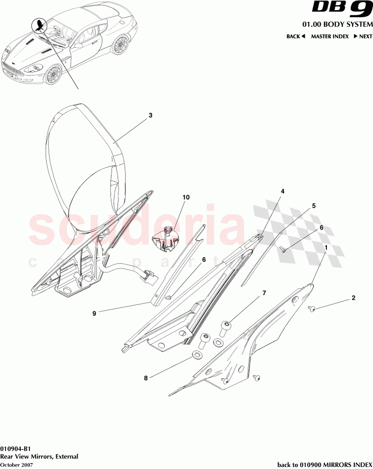 Rear View Mirrors, External of Aston Martin Aston Martin DB9 (2004-2012)