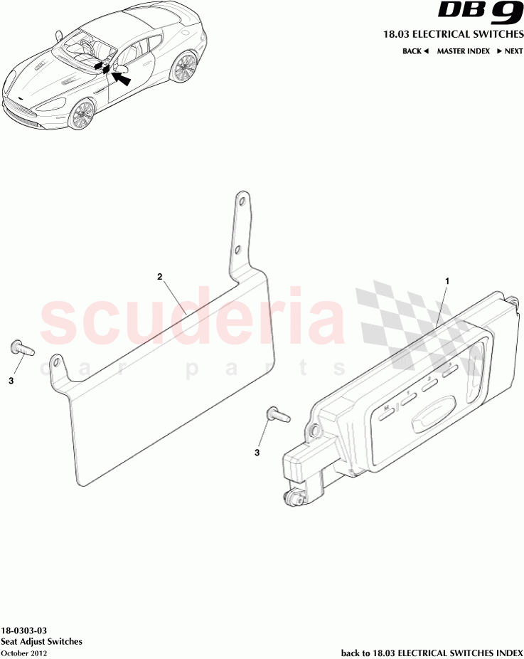 Seat Adjust Switches of Aston Martin Aston Martin DB9 (2013-2016)