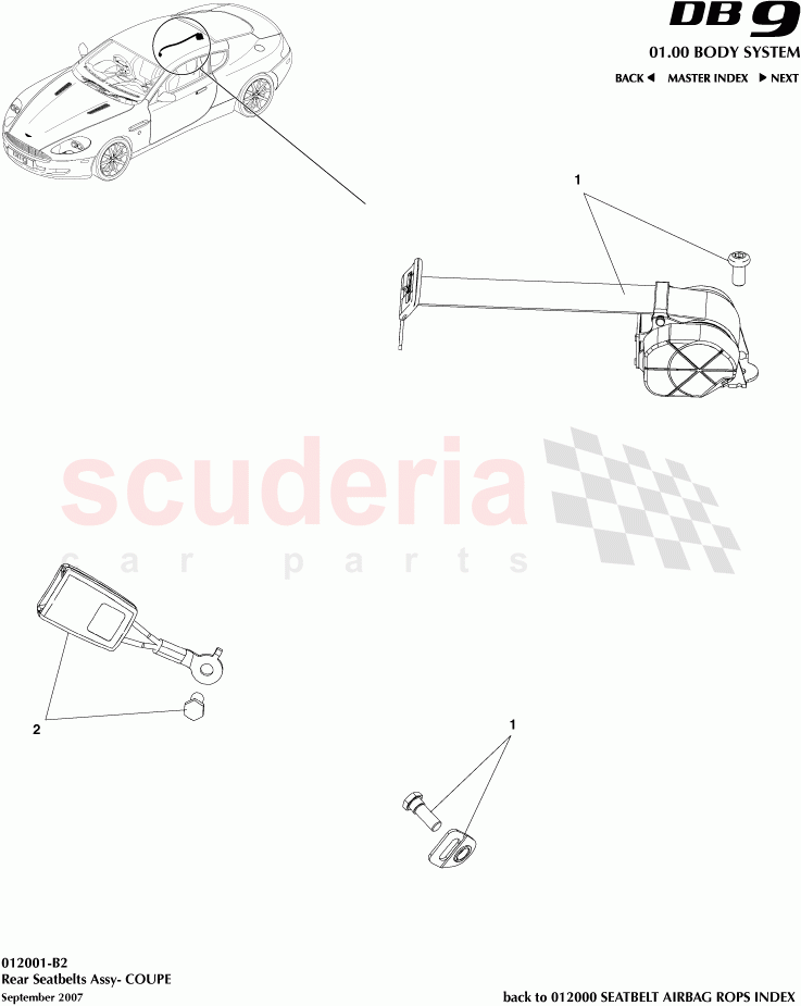 Rear Seatbelt Assembly (Coupe) of Aston Martin Aston Martin DB9 (2004-2012)