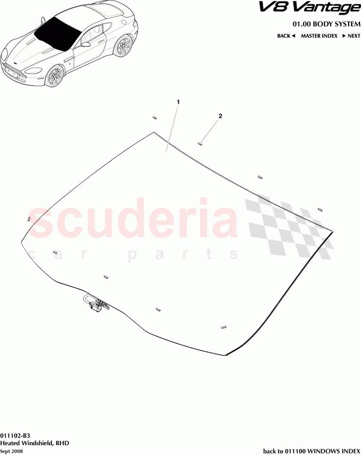 Heated Windshield (RHD) of Aston Martin Aston Martin V8 Vantage