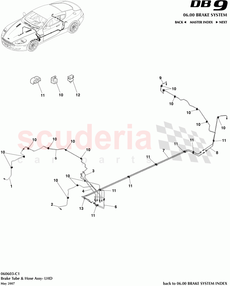 Brake Tube and Hose Assembly (LHD) of Aston Martin Aston Martin DB9 (2004-2012)