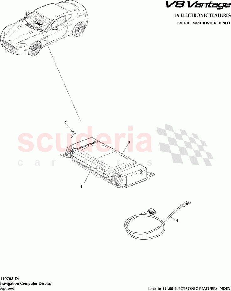 Navigation Computer Display of Aston Martin Aston Martin V8 Vantage