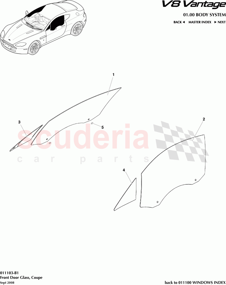 Front Door Glass (Coupe) of Aston Martin Aston Martin V8 Vantage