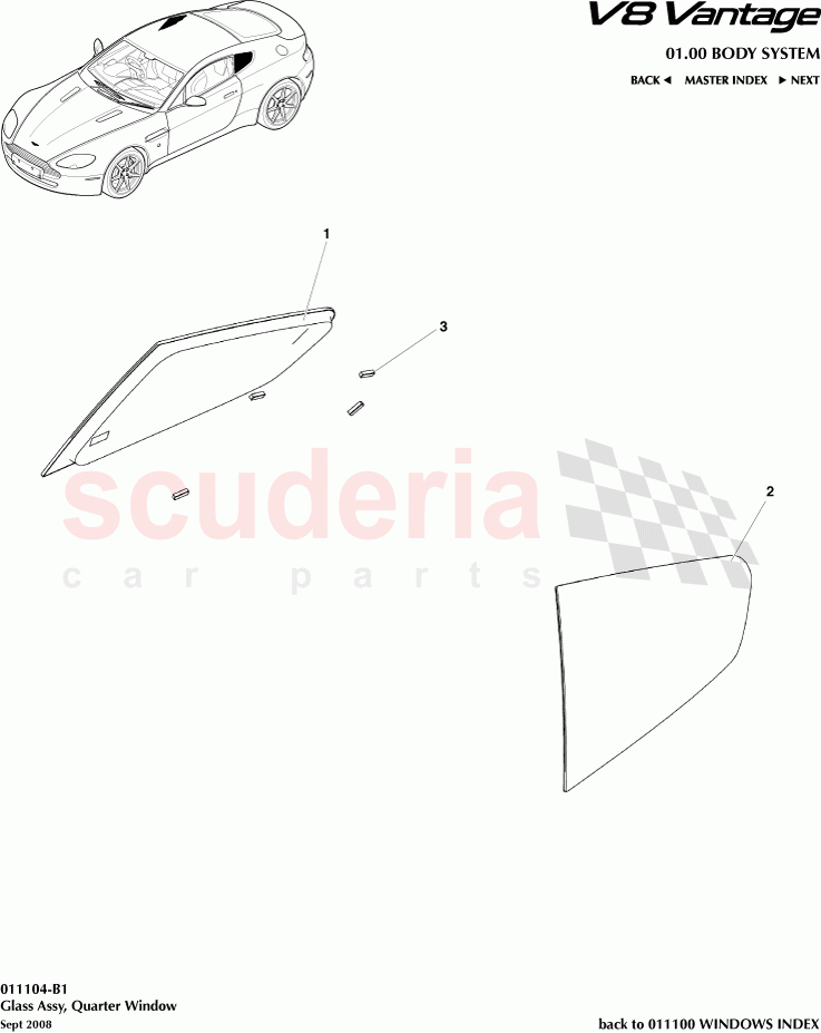 Glass Assembly Quarter Window of Aston Martin Aston Martin V8 Vantage