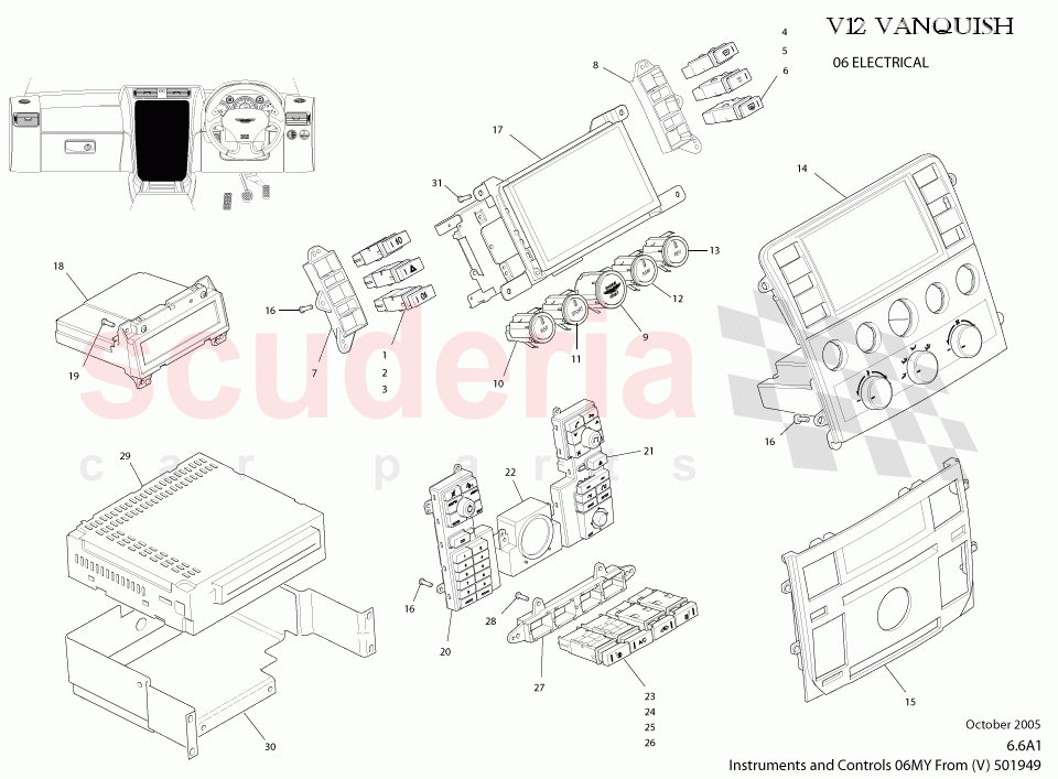 Instruments and Controls (2006 - From VIN 501949) of Aston Martin Aston Martin Vanquish (2001-2007)