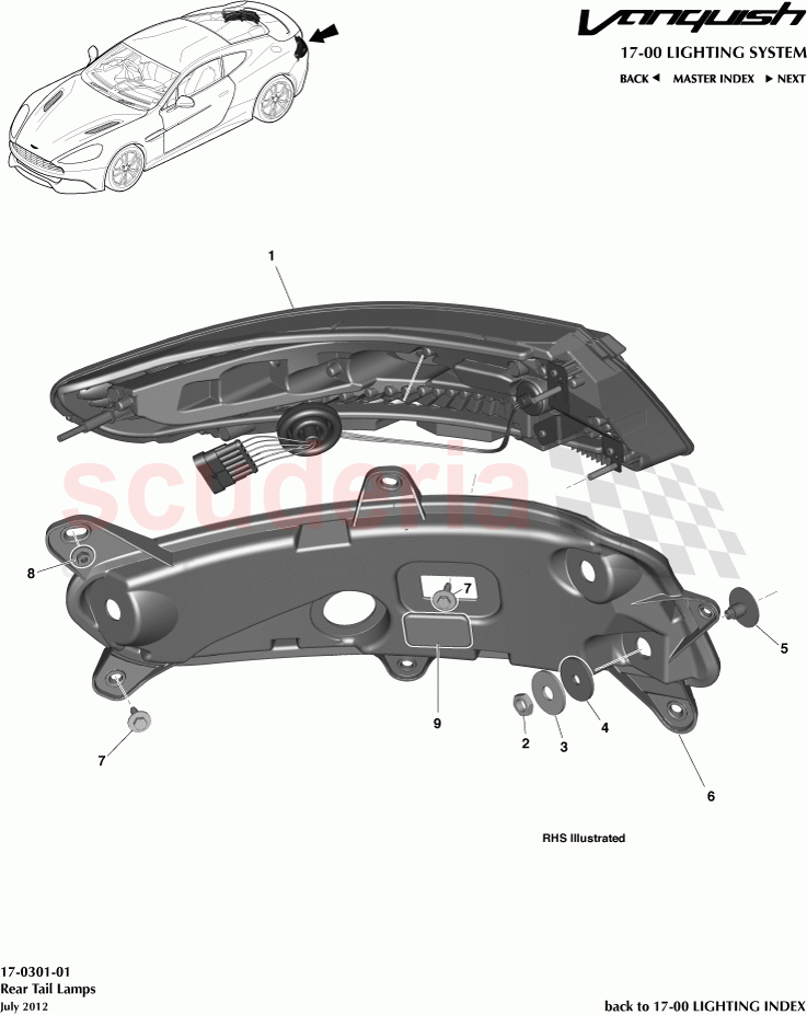 Rear Tail Lamps of Aston Martin Aston Martin Vanquish (2012+)