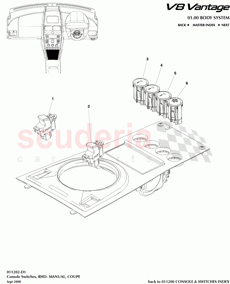 Console Switches (RHD) (Manual) (Coupe) of Aston Martin Aston Martin V8 Vantage