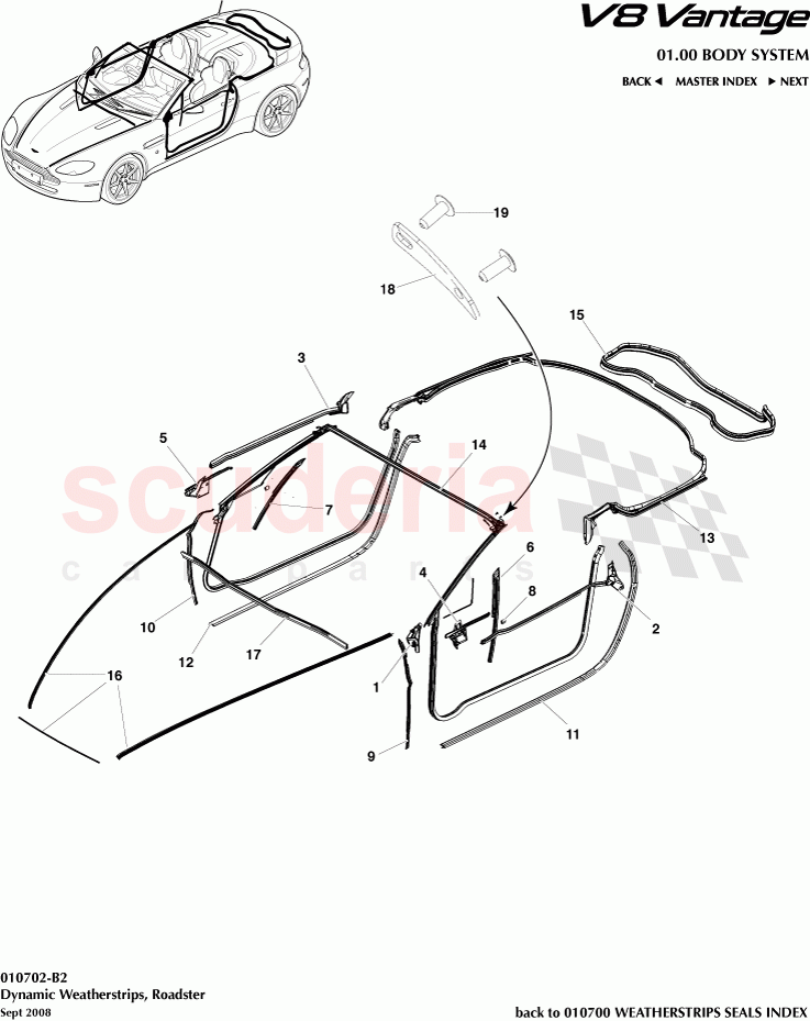 Dynamic Weatherstrips (Roadster) of Aston Martin Aston Martin V8 Vantage