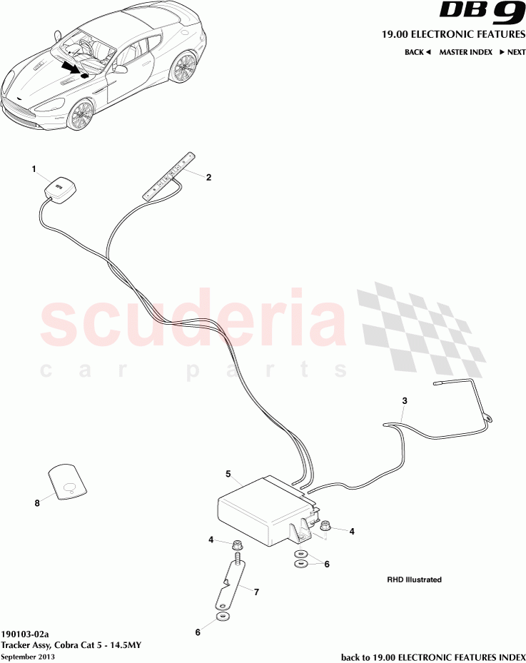 Tracker Assembly, Cobra Cat 5 - 14.5MY of Aston Martin Aston Martin DB9 (2013-2016)