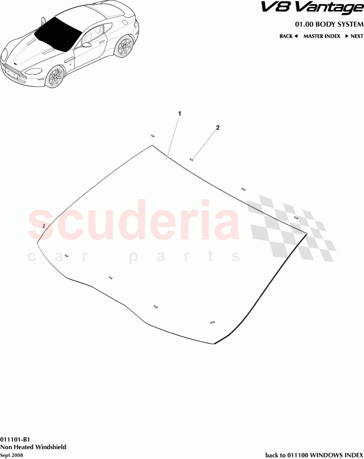 Non Heated Windshield of Aston Martin Aston Martin V8 Vantage