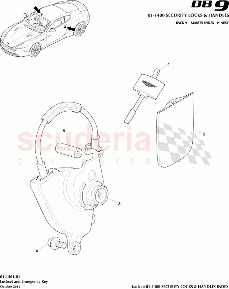 Lockset and Emergency Key of Aston Martin Aston Martin DB9 (2013-2016)