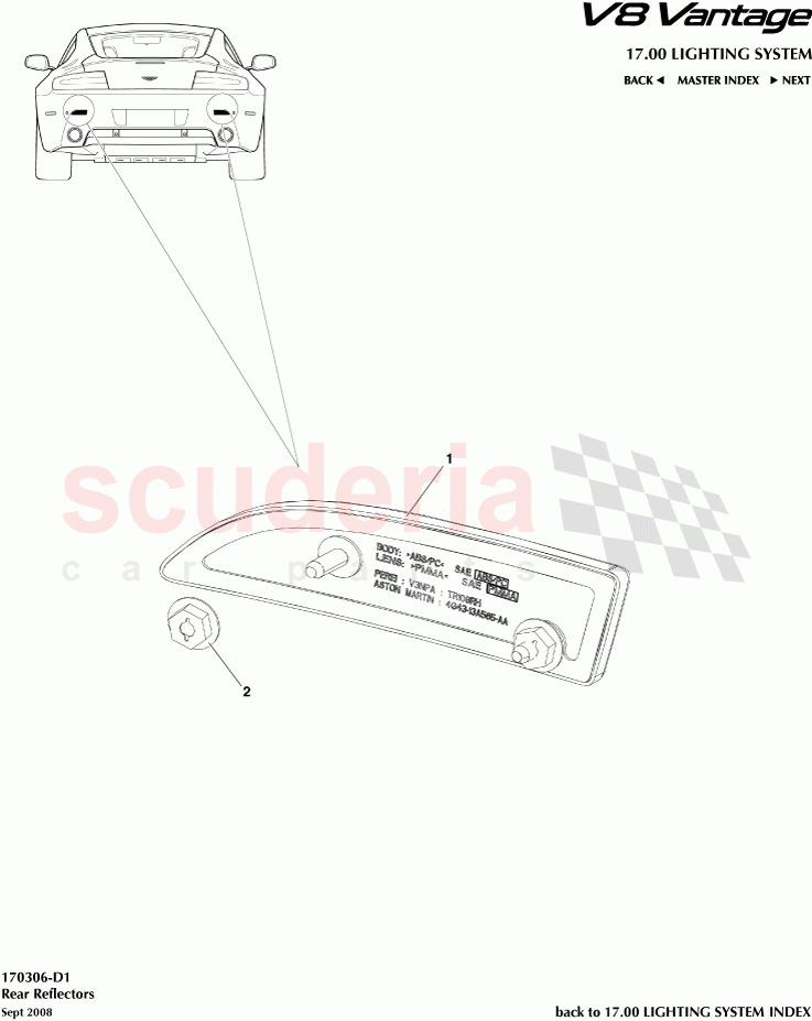 Rear Reflectors of Aston Martin Aston Martin V8 Vantage
