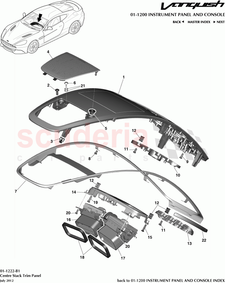 Centre Stack Trim Panel of Aston Martin Aston Martin Vanquish (2012+)