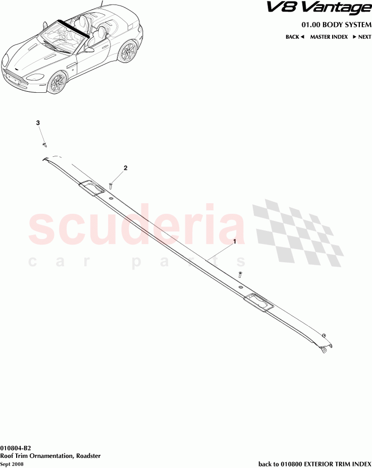 Roof Trim Ornament (Roadster) of Aston Martin Aston Martin V8 Vantage