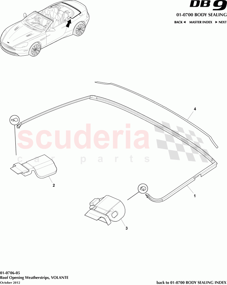 Roof Opening Weatherstrips, VOLANTE of Aston Martin Aston Martin DB9 (2013-2016)