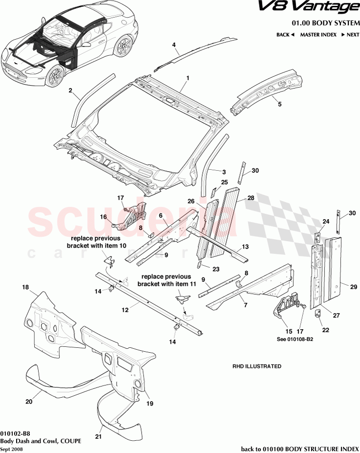 Body Dash and Cowl (Coupe) of Aston Martin Aston Martin V8 Vantage