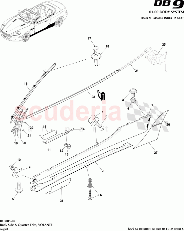 Body Side and Quarter Trim (Volante) of Aston Martin Aston Martin DB9 (2004-2012)