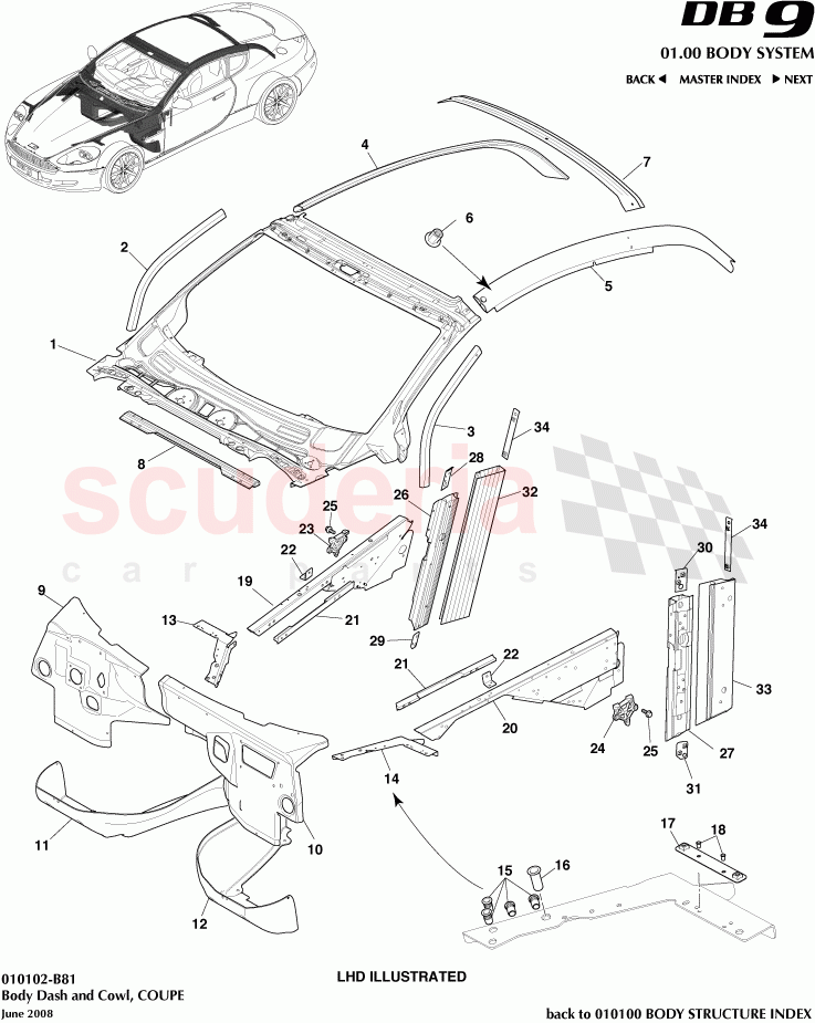 Body Dash and Cowl (Coupe) of Aston Martin Aston Martin DB9 (2004-2012)