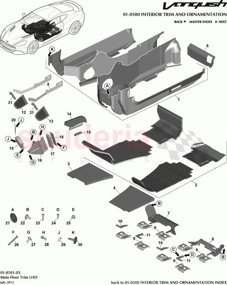 Main Floor Trim LHD of Aston Martin Aston Martin Vanquish (2012+)