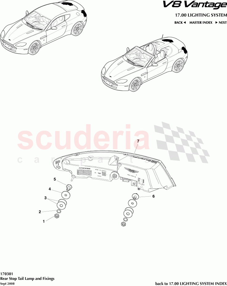 Rear Stop Tail Lamp and Fixings of Aston Martin Aston Martin V8 Vantage