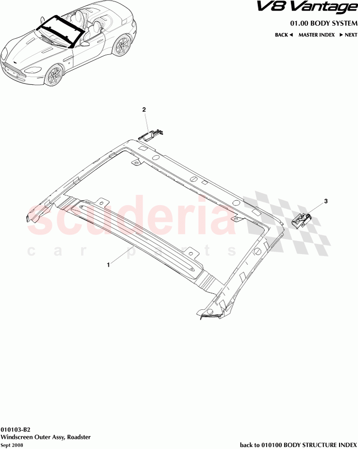 Windscreen Outer Assembly (Roadster) of Aston Martin Aston Martin V8 Vantage