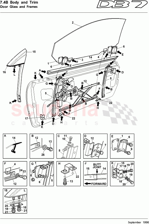 Door Glass and Frames of Aston Martin Aston Martin DB7 (1997)