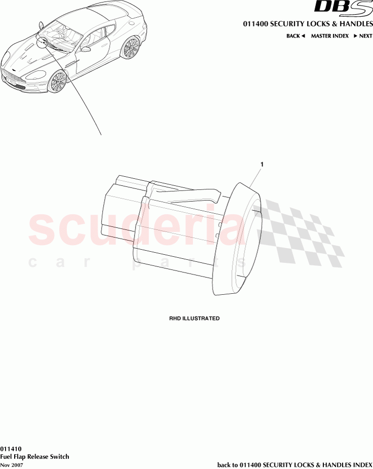 Fuel Flap Release Switch of Aston Martin Aston Martin DBS V12