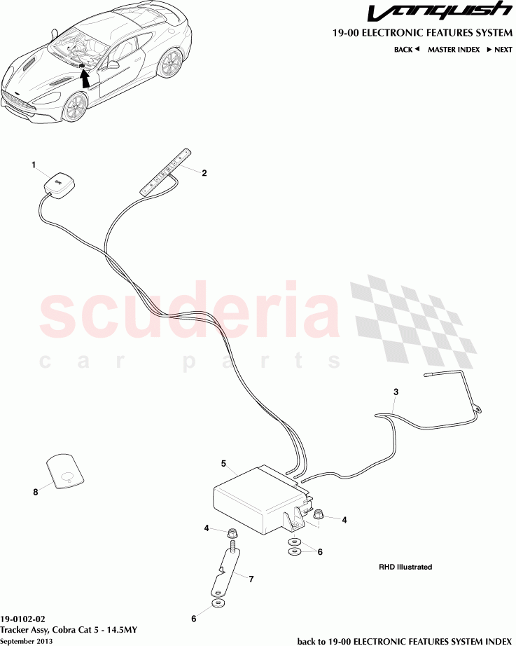 Tracker Assembly, Cobra Cat 5 - 14.5MY of Aston Martin Aston Martin Vanquish (2012+)