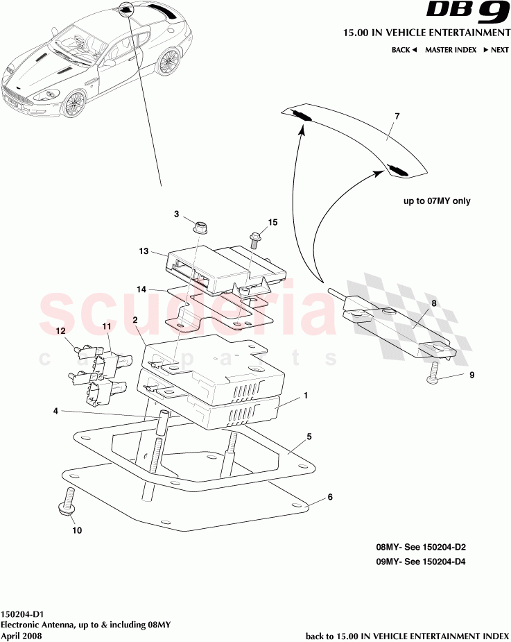 Electronic Antenna, up to and including (2008) of Aston Martin Aston Martin DB9 (2004-2012)