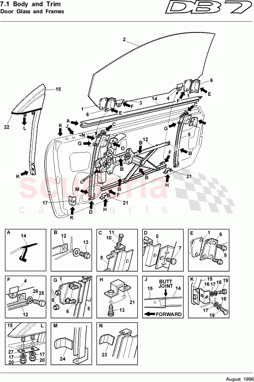 Door Glass and Frames of Aston Martin Aston Martin DB7 (1995)
