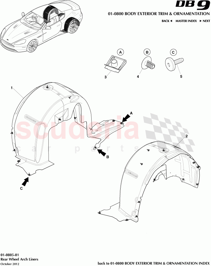 Rear Wheel Arch Liners of Aston Martin Aston Martin DB9 (2013-2016)