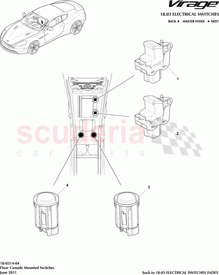 Floor Console Mounted Switches of Aston Martin Aston Martin Virage