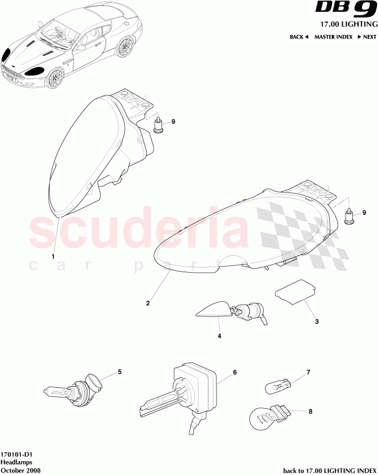 Headlamps of Aston Martin Aston Martin DB9 (2004-2012)