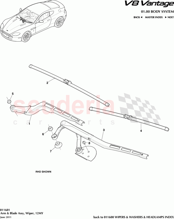 Wiper Arm and Blade Assembly (2012) of Aston Martin Aston Martin V8 Vantage