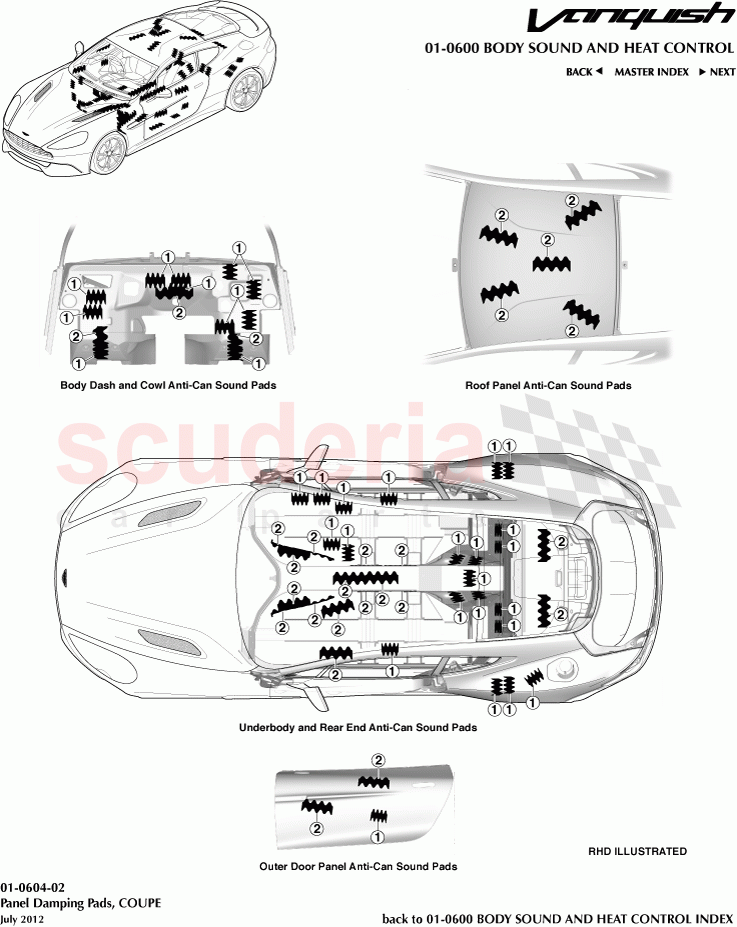 Panel Damping Pads, COUPE of Aston Martin Aston Martin Vanquish (2012+)