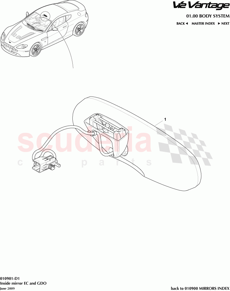 Inside mirror EC and GDO of Aston Martin Aston Martin V12 Vantage