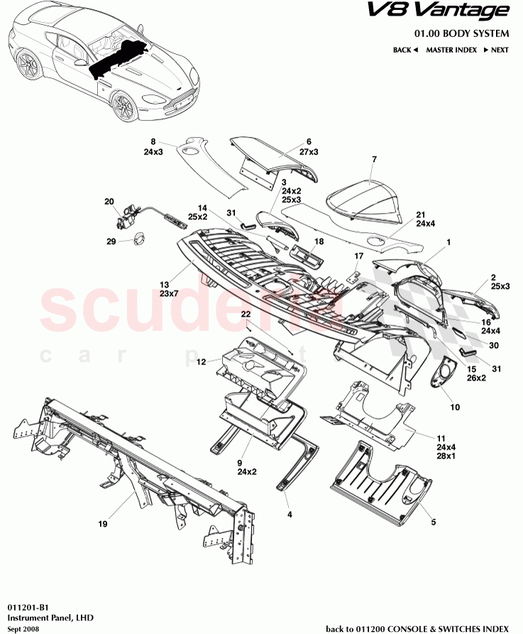 Instrument Panel (LHD) of Aston Martin Aston Martin V8 Vantage