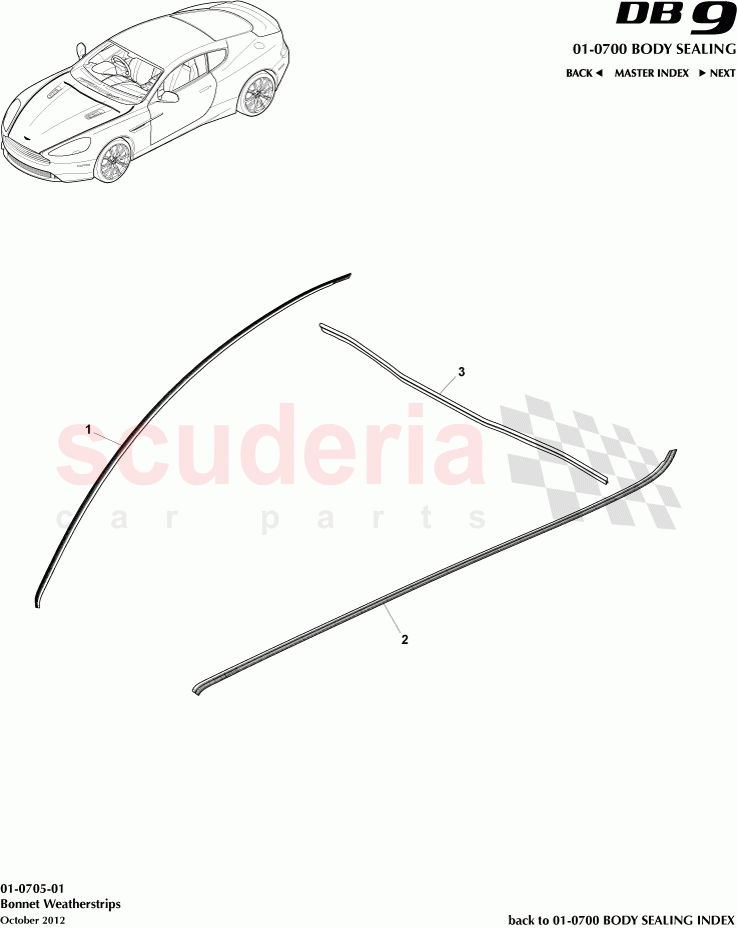 Bonnet Weatherstrips of Aston Martin Aston Martin DB9 (2013-2016)