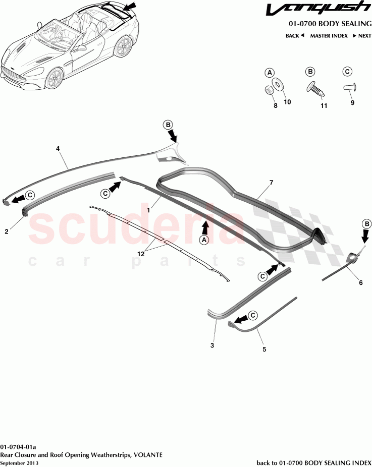 Rear Closure Roof Opening Weatherstrips, VOLANTE of Aston Martin Aston Martin Vanquish (2012+)