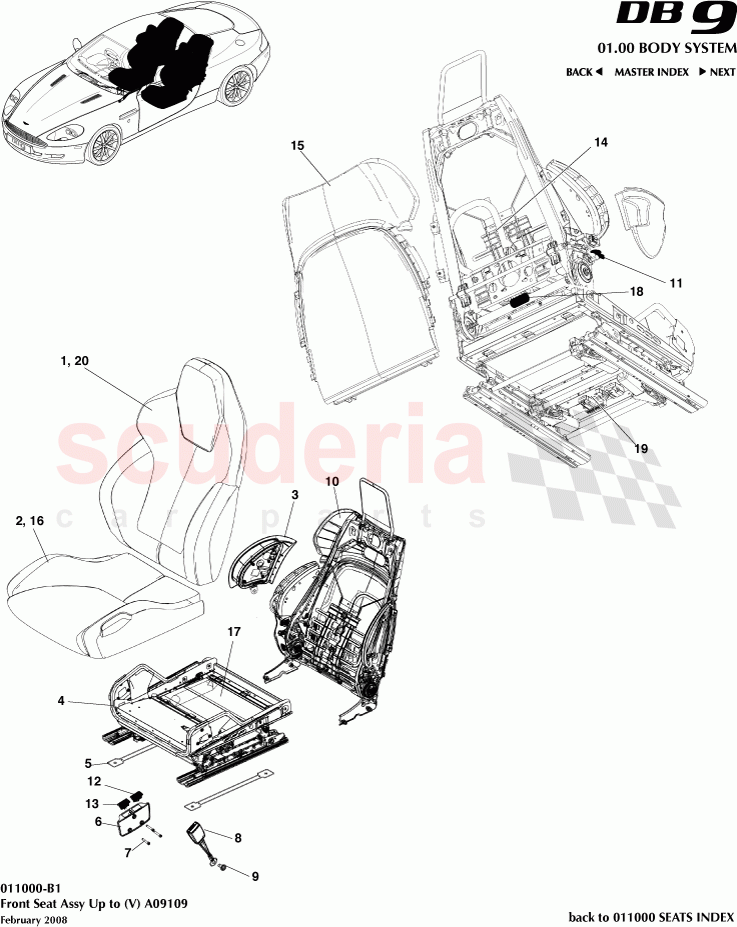 Front Seat Assembly Up to (V) A09109 of Aston Martin Aston Martin DB9 (2004-2012)