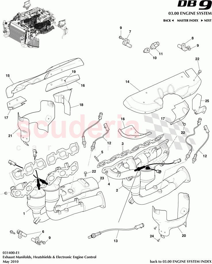 Exhaust Manifolds, Heatshields and Electronic Engine Control of Aston Martin Aston Martin DB9 (2004-2012)