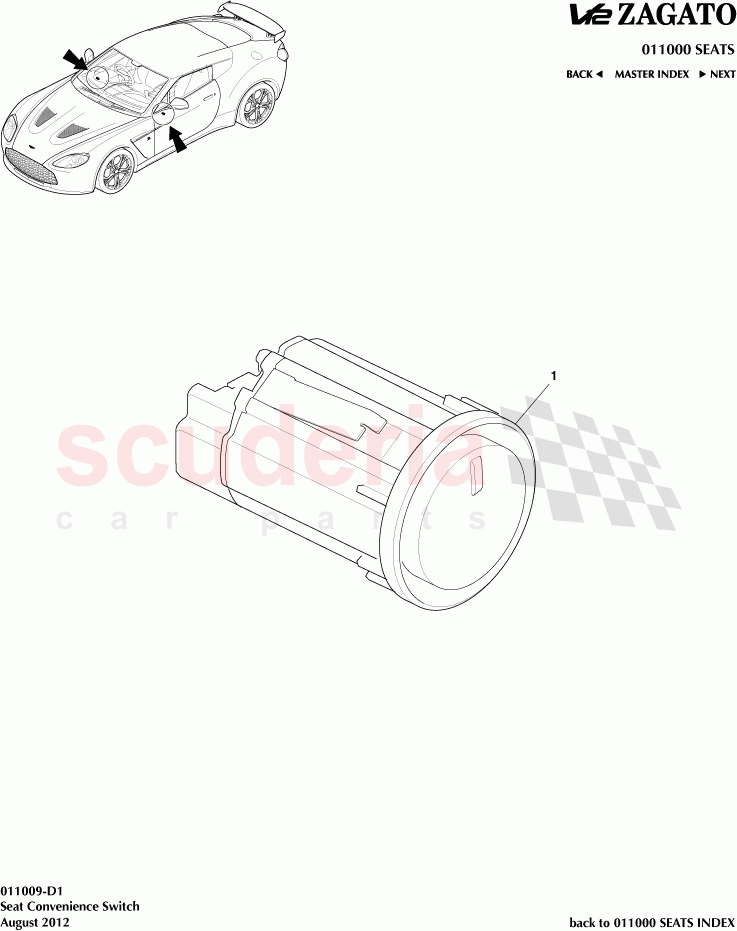 Seat Convenience Switch of Aston Martin Aston Martin V12 Zagato