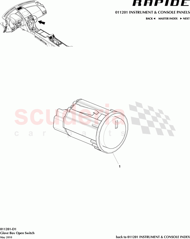 Glove Box Open Switch of Aston Martin Aston Martin Rapide