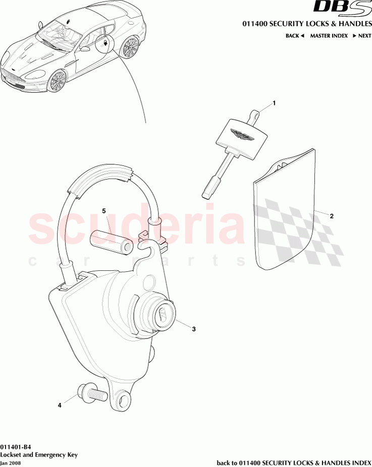 Lockset and Emergency Key of Aston Martin Aston Martin DBS V12