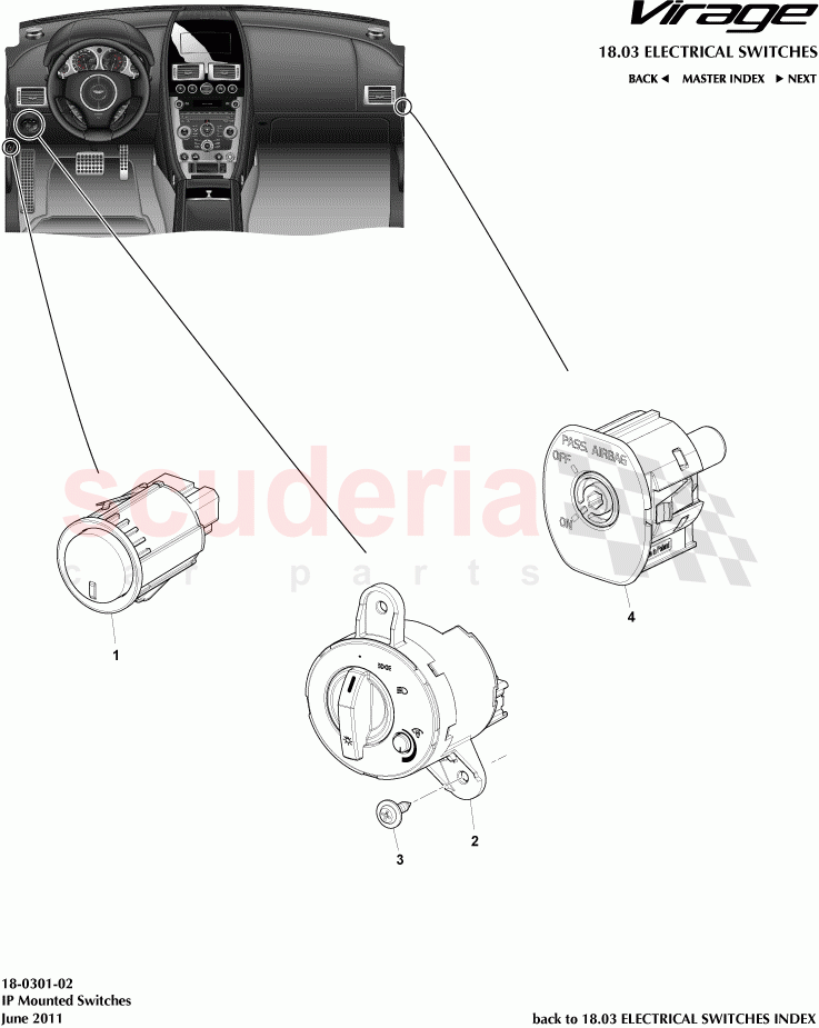 IP Mounted Switches of Aston Martin Aston Martin Virage