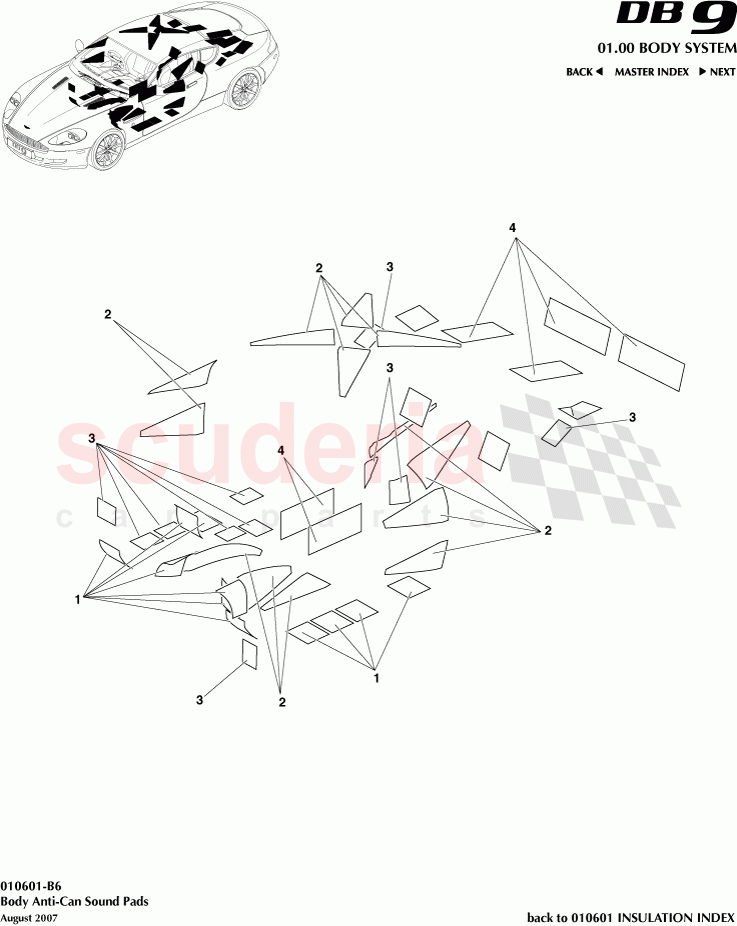 Body Anti-Can Sound Pads of Aston Martin Aston Martin DB9 (2004-2012)