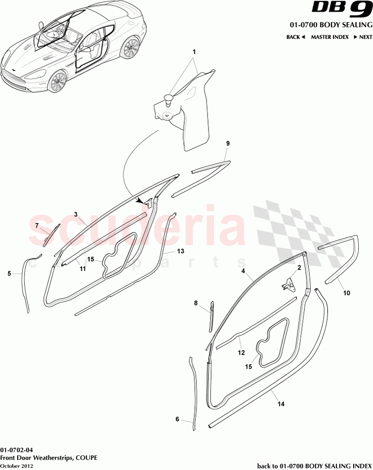 Front Door Weatherstrips, COUPE of Aston Martin Aston Martin DB9 (2013-2016)