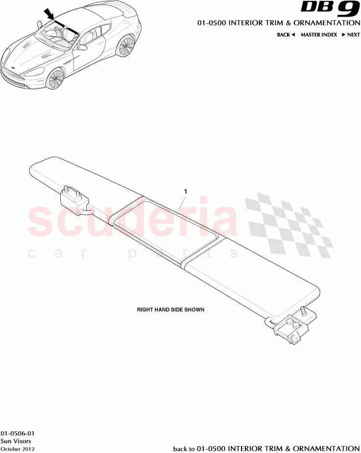 Sun Visors of Aston Martin Aston Martin DB9 (2013-2016)