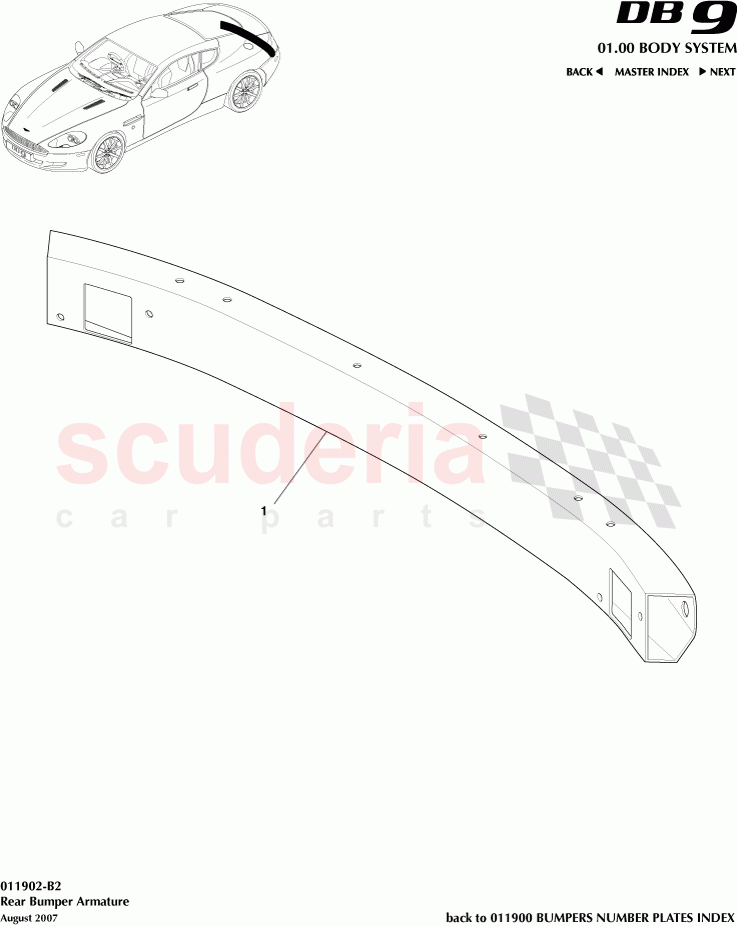 Rear Bumper Armature of Aston Martin Aston Martin DB9 (2004-2012)